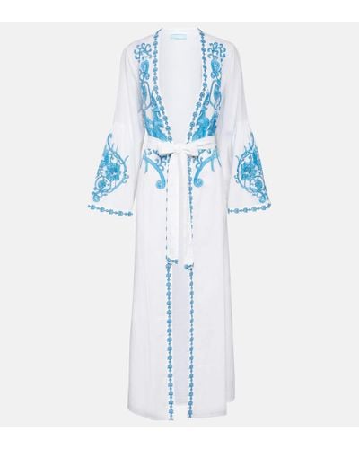 Melissa Odabash Kaftan Romilly aus Baumwolle und Leinen - Blau