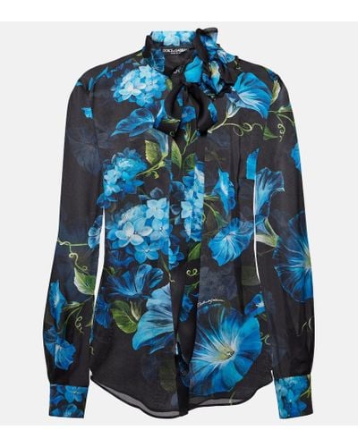Dolce & Gabbana Bedruckte Bluse aus Seide - Blau