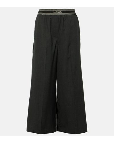 Loewe Wool Cropped Wide-leg Trousers - Black