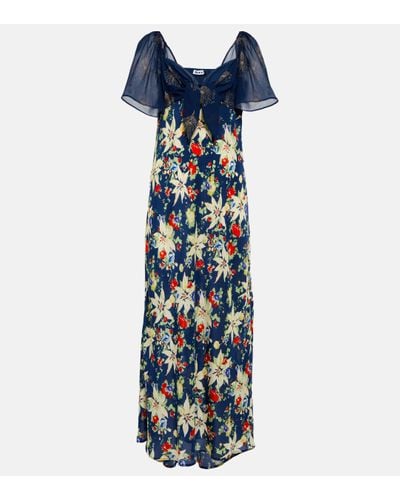RIXO London Paltrow Glittered Chiffon And Floral-print Silk-crepe Maxi Dress - Blue