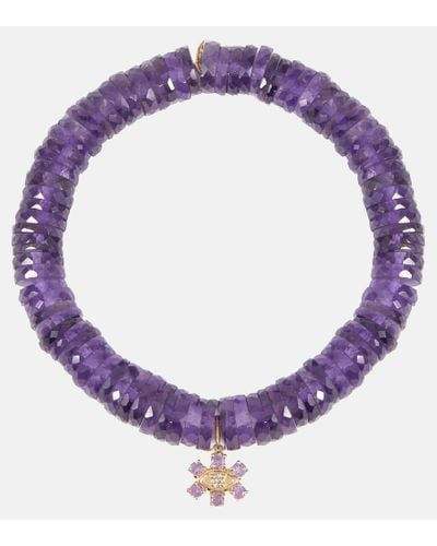 Sydney Evan 14kt Gold And Amethyst Heishi Beaded Bracelet With Diamond - Purple