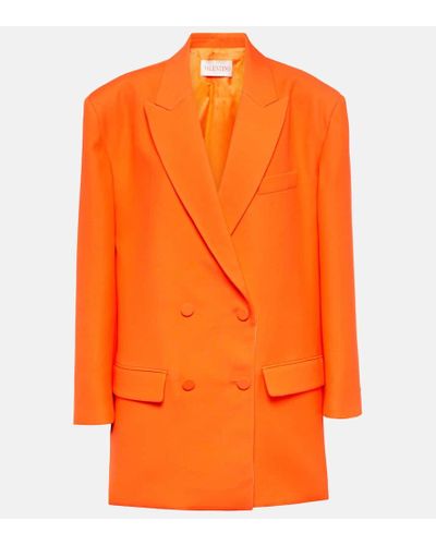 Valentino Crepe Couture Double-breasted Blazer - Orange
