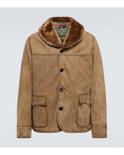 RRL Shearling Collar Leather Jacket - Brown