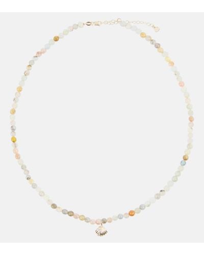 Sydney Evan Halskette Clam Shell Small aus Morganit mit 14kt Gelbgold und Diamanten - Mettallic