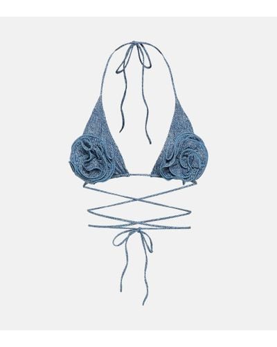 Magda Butrym Floral Applique Triangle Bikini Top - Blue