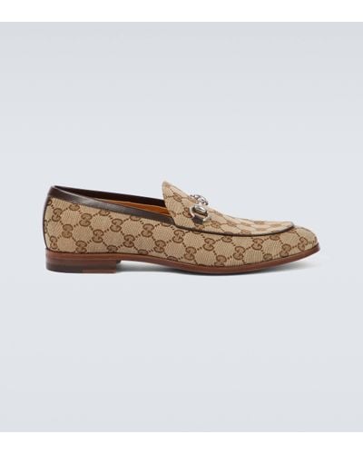 Gucci Horsebit GG Canvas Leather-trimmed Loafers - White