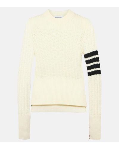 Thom Browne 4-bar Pointelle Wool Sweater - Natural