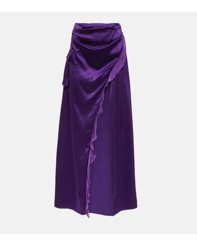 DIDU Asymmetric Silk Satin Maxi Skirt - Purple