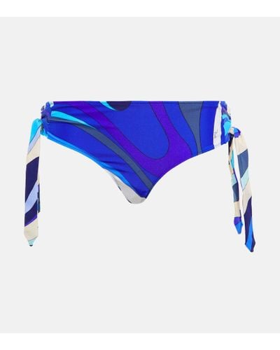 Emilio Pucci Printed Mid-rise Bikini Bottoms - Blue