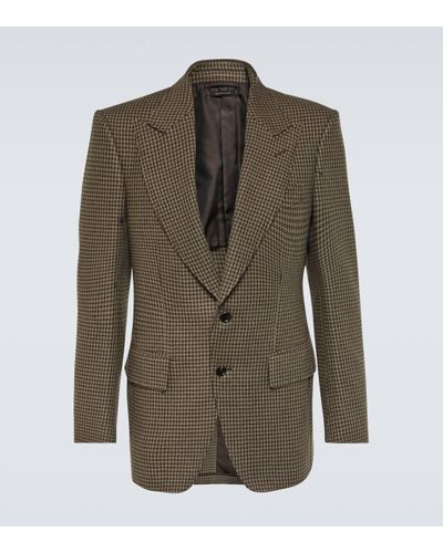 Tom Ford Atticus Houndstooth Wool-blend Blazer - Green