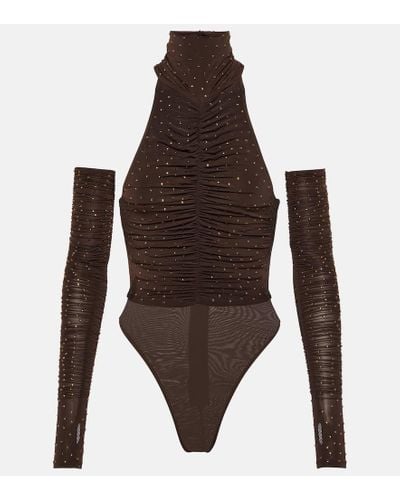 Alex Perry Arlie Embellished Halterneck Bodysuit - Brown