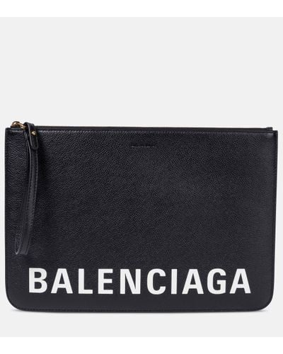 Balenciaga Logo Leather Pouch - Black