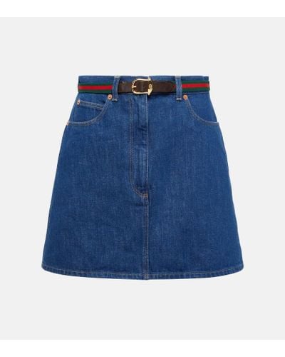 Gucci Denim Skirt With Belt - Blue