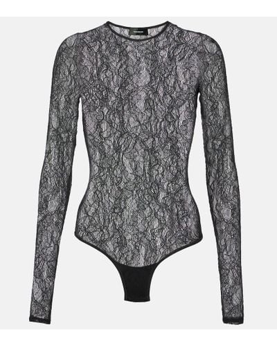 Wardrobe NYC Floral Lace Bodysuit - Gray