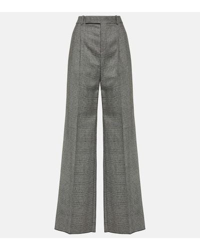 Saint Laurent High-rise Checked Wool Wide-leg Pants - Gray