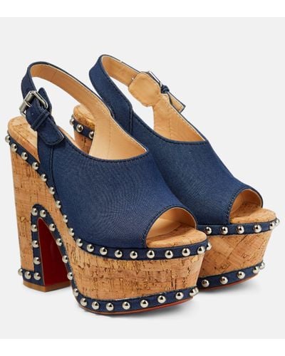 Christian Louboutin Super Joan Denim Platform Sandals - Blue