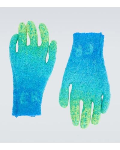 ERL Gradient Knitted Mohair-blend Gloves - Blue