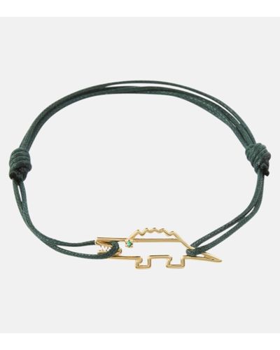 Aliita Crocodile 9kt Yellow Gold Cord Bracelet With Emerald - Black
