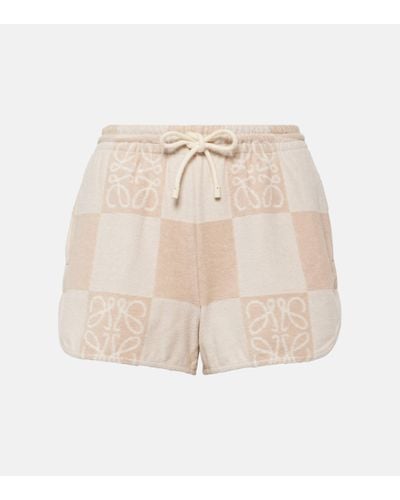 Loewe Anagram Checked Cotton-blend Shorts - Natural