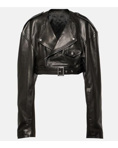 Rick Owens Cropped Leather Biker Jacket - Black