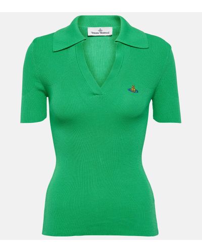 Vivienne Westwood Marina Ribbed-knit Cotton Polo Shirt - Green