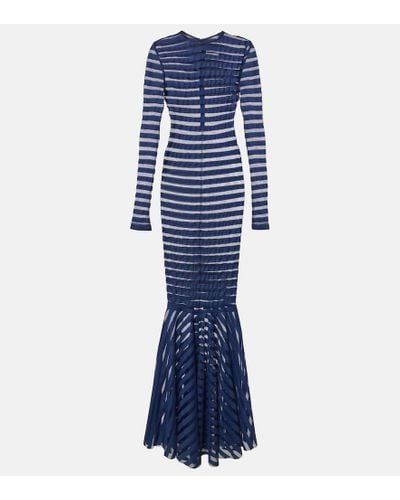 Norma Kamali Striped Mesh Gown - Blue