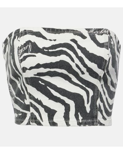 ROTATE BIRGER CHRISTENSEN Zebra-print Cotton Crop Top - Metallic