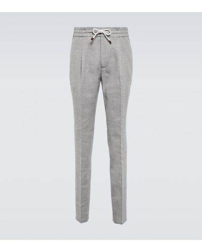 Brunello Cucinelli Tapered Linen And Wool Pants - Gray