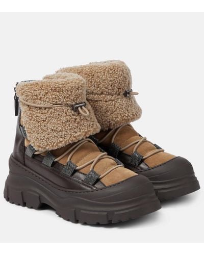 Brunello Cucinelli Shearling-trimmed Leather And Suede Boots - Brown
