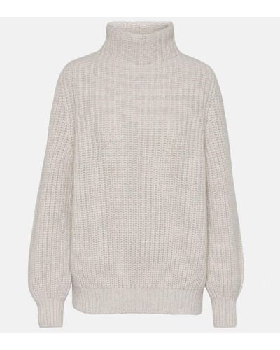 Loro Piana Oversized Cashmere Turtleneck Sweater - White