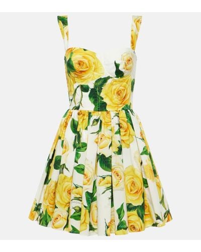 Dolce & Gabbana Vestido corto de algodon plisado floral - Amarillo