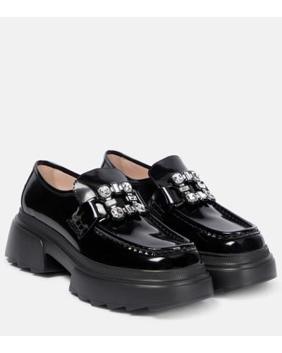 Roger Vivier Wallaviv Strass Buckle Patent Leather Loafers - Black