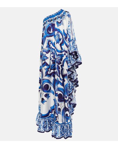 Dolce & Gabbana One-Shoulder-Robe aus Seiden-Twill - Blau
