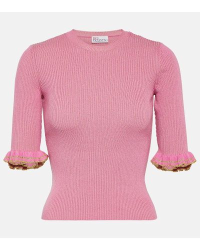 RED Valentino Ribbed-knit Wool-blend Top - Pink