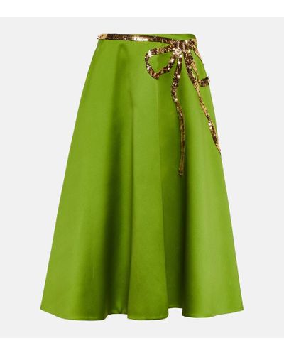 Valentino Falda midi de saten adornada - Verde
