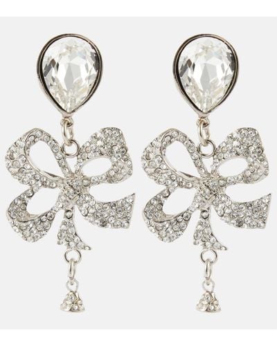 Alessandra Rich Bow-detail Embellished Drop Earrings - Metallic