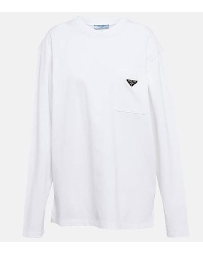 Prada T-shirt in jersey di cotone con logo - Bianco