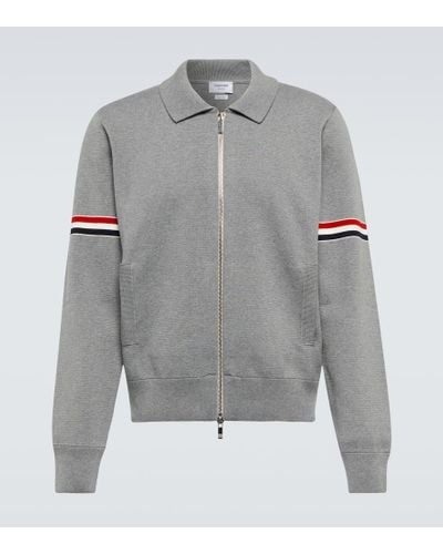 Thom Browne Cotton-blend Zip-up Sweater - Gray
