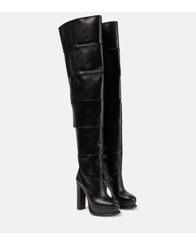 Alexander McQueen Leather Platform Over-the-knee Boots - Black