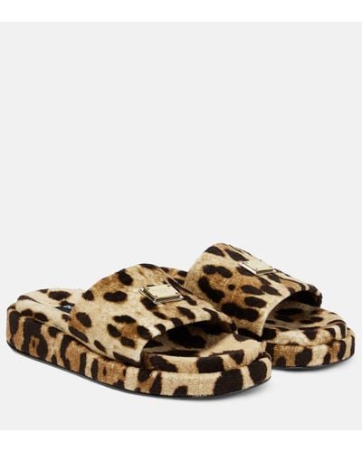 Dolce & Gabbana Logo Leopard-print Terrycloth Slides - Multicolour