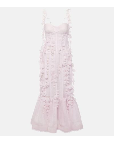 Zimmermann Floral-applique Linen And Silk Bustier Gown - Pink