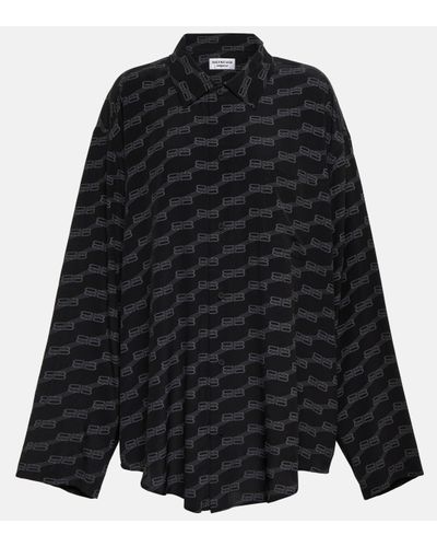 Balenciaga Bb Monogram Silk Crepe Shirt - Black