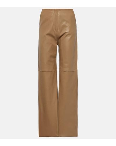 Totême High-rise Leather Straight Pants - Natural