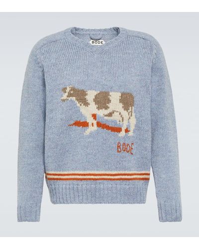 Bode Cattle Wool Sweater - Blue