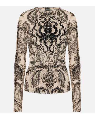 Etro Printed Tulle Top - Brown