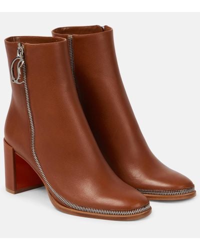 Christian Louboutin Cl Zip Booty 70 Logo-plaque Leather Heeled Ankle Boots - Brown