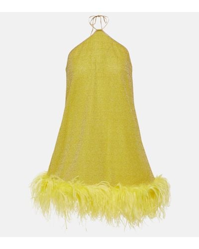 Oséree Lumiere Plumage Halterneck Mini Dress - Yellow