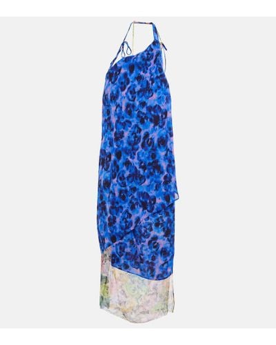 Dries Van Noten Floral One-shoulder Midi Dress - Blue