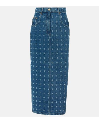 Nina Ricci Distressed Denim Maxi Skirt - Blue