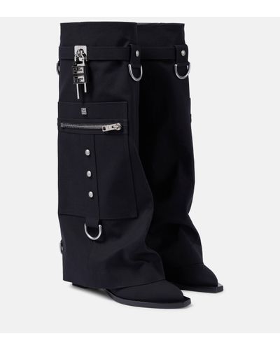 Givenchy Shark Lock Cowboy Boots With Pocket And Buckles - Black